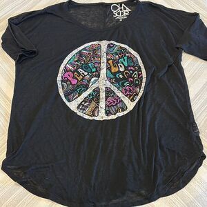 Chaser Women’s Black Peace and Love Graphic T-Shirt - Size S